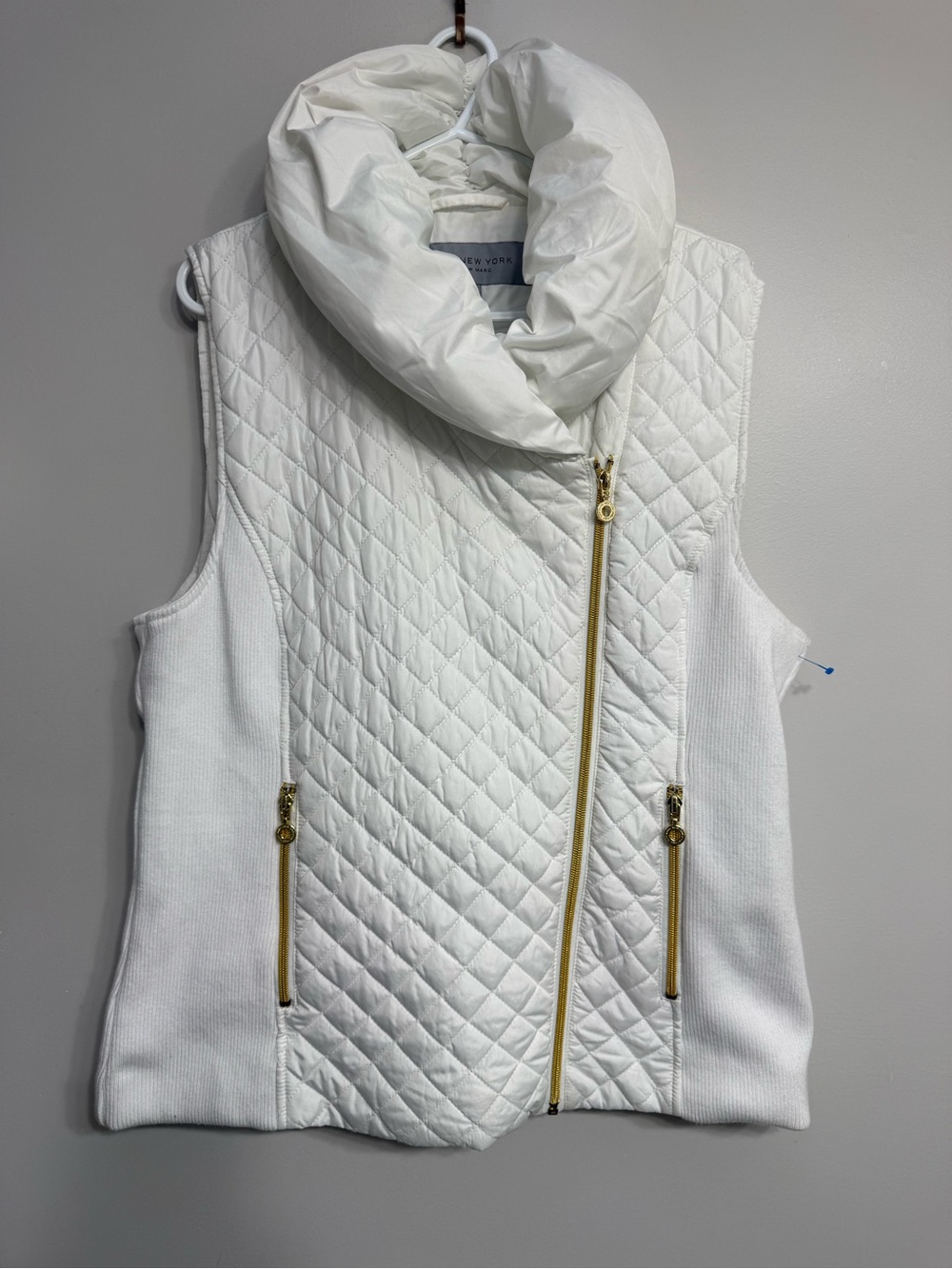Marc New York Asymmetric Puffer Vest - White/Gold